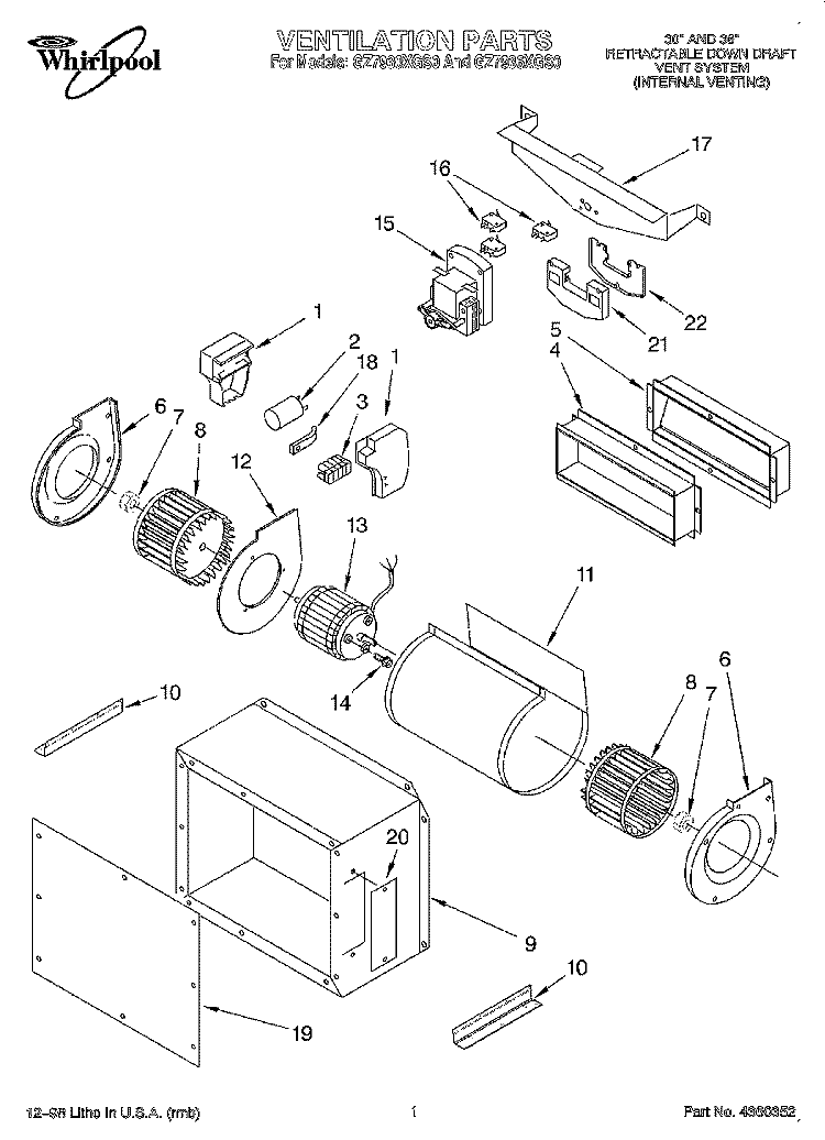 VENTILATION Diagram and Parts List for GZ7936XGS0  Whirlpool Range Hood