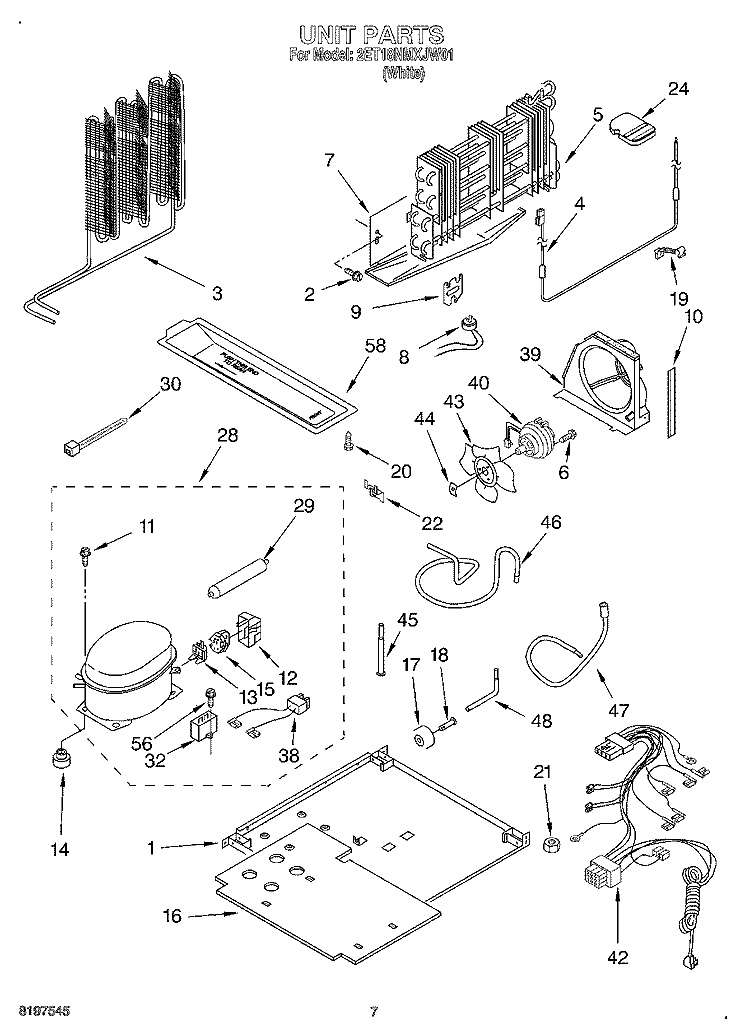 UNIT Diagram and Parts List for 2ET18NMXJW01  Whirlpool Refrigerator