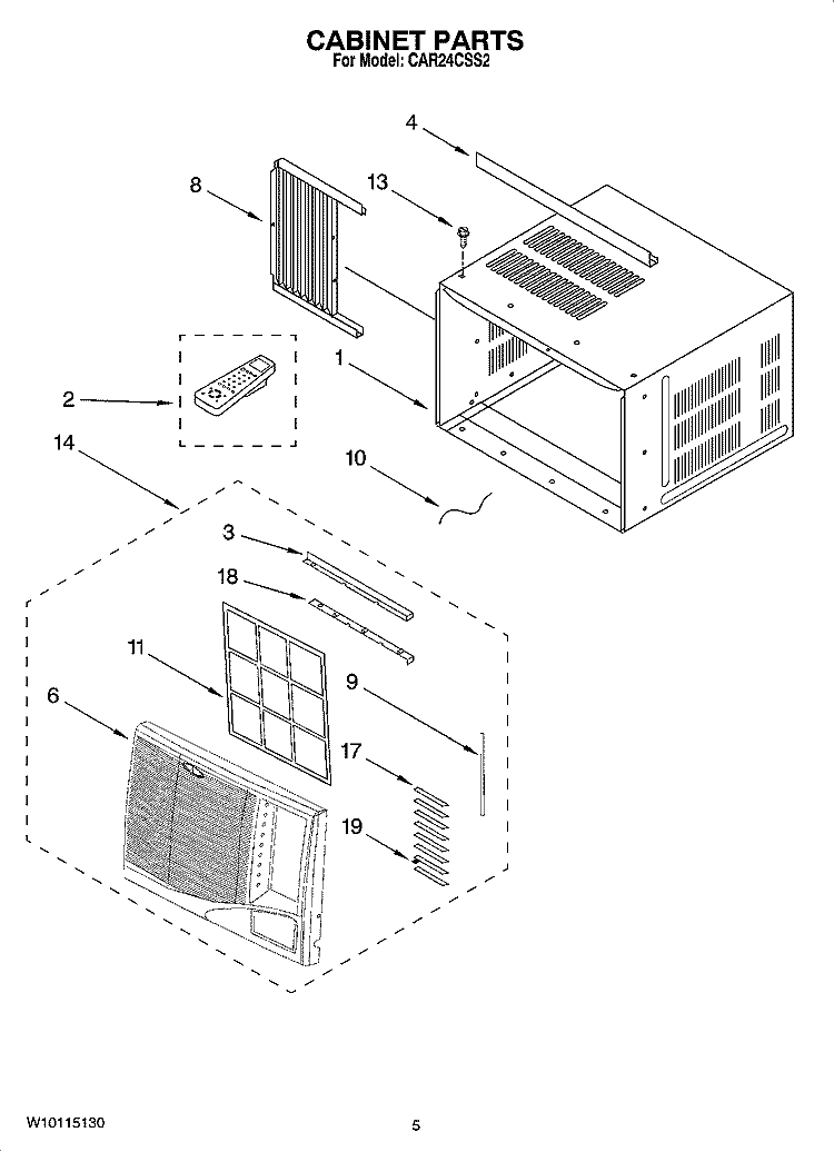 CABINET PARTS Diagram and Parts List for CAR24CSS2  Crosley Air Conditioner
