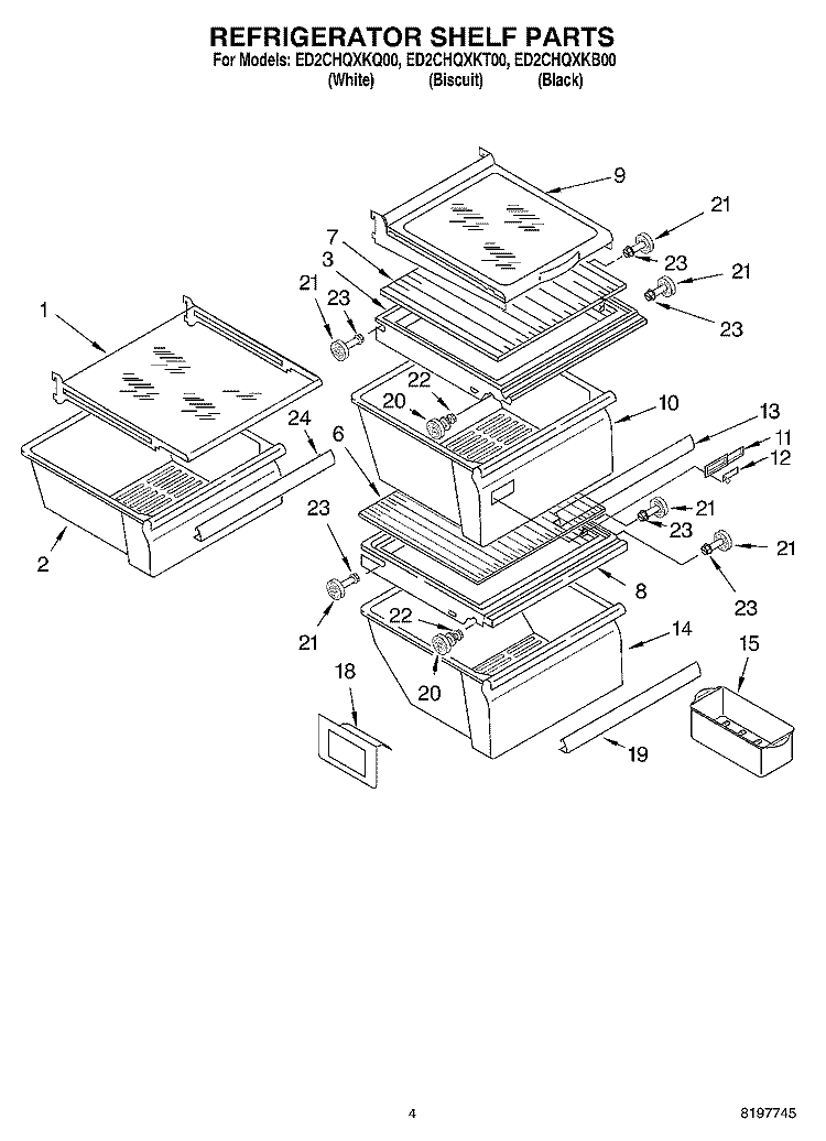 REFRIGERATOR SHELF Diagram and Parts List for ED2CHQXKQ00  Whirlpool Refrigerator