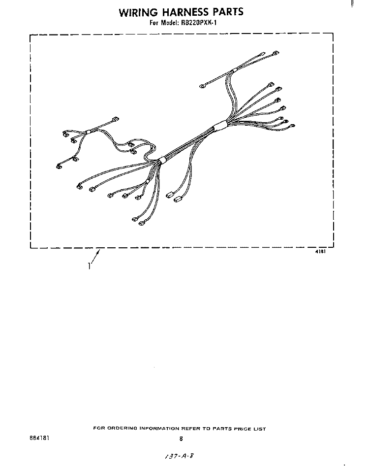 WIRING HARNESS Diagram and Parts List for RB220PXK1  Whirlpool Wall Oven
