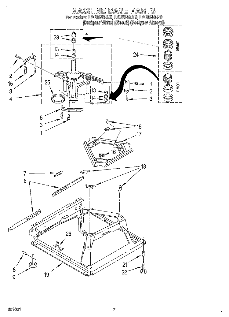 MACHINE BASE Diagram and Parts List for LSQ8543JT0  Whirlpool Washer
