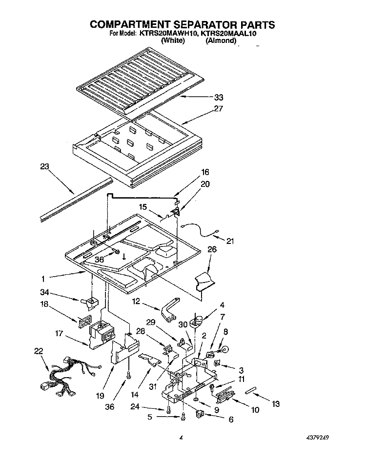 COMPARTMENT SEPARATOR Diagram and Parts List for KTRS20MAAL10  KitchenAid Refrigerator
