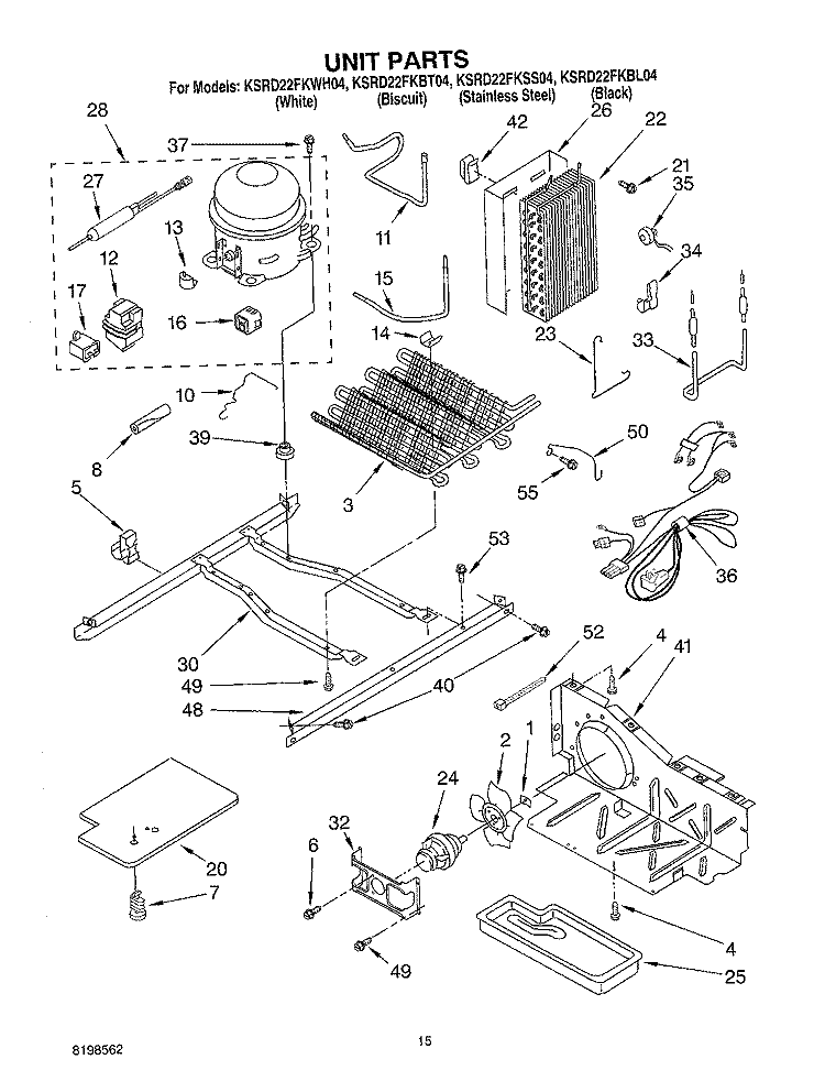 UNIT PARTS Diagram and Parts List for KSRD22FKBL04  KitchenAid Refrigerator