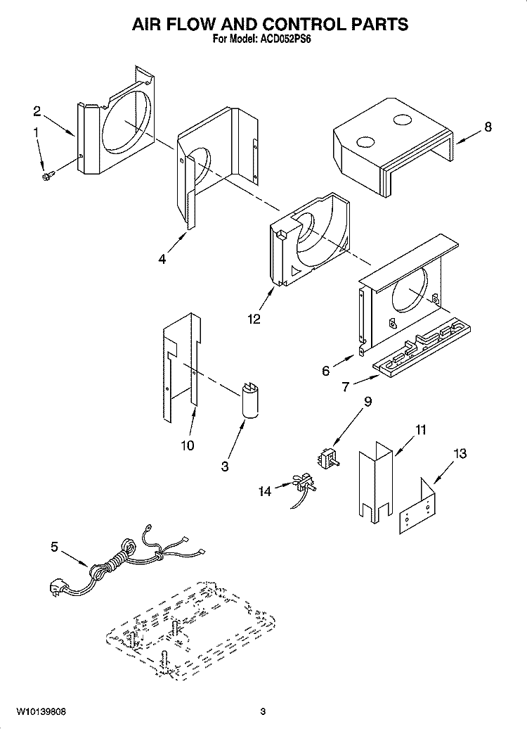 AIR FLOW AND CONTROL PARTS Diagram and Parts List for ACD052PS6  Whirlpool Air Conditioner