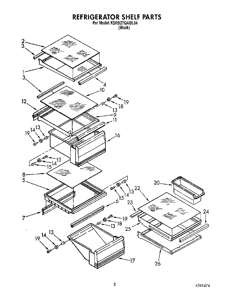 REFRIGERATOR SHELF Diagram and Parts List for KSRB27QABL04  KitchenAid Refrigerator