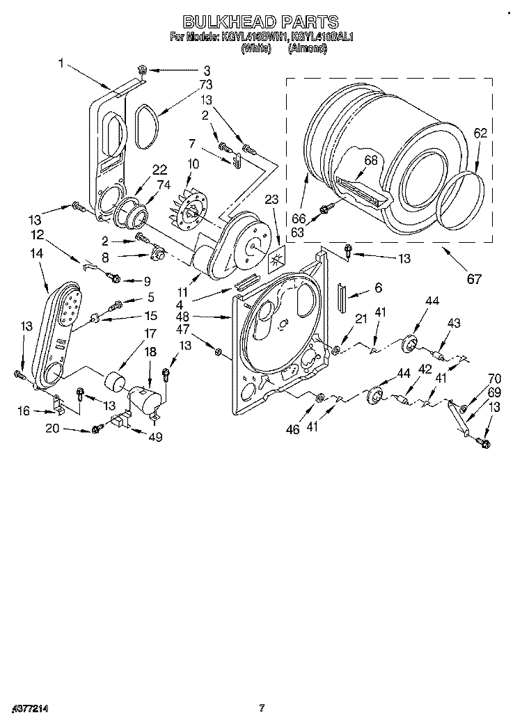 BULKHEAD Diagram and Parts List for KGYL410BAL1  KitchenAid Dryer