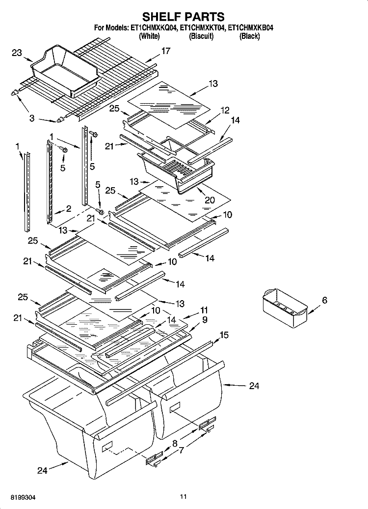 SHELF PARTS, OPTIONAL PARTS Diagram and Parts List for ET1CHMXKQ04  Whirlpool Refrigerator