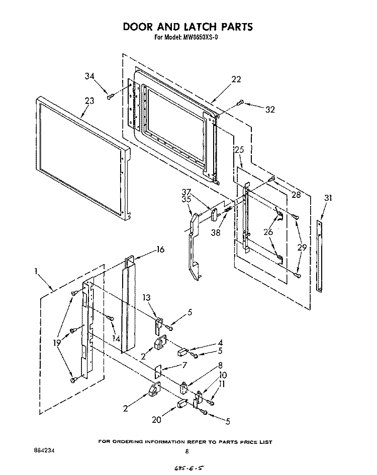DOOR AND LATCH Diagram and Parts List for MW8650XS0  Whirlpool Microwave