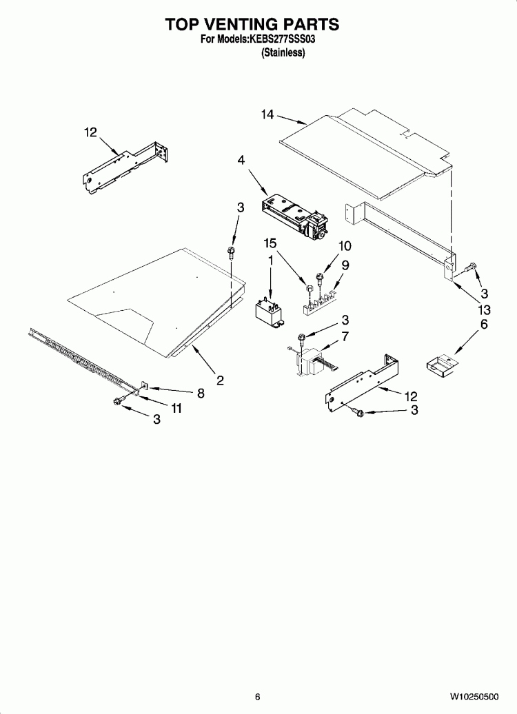 TOP VENTING PARTS, OPTIONAL PARTS (NOT INCLUDED) Diagram and Parts List for KEBS277SSS03  KitchenAid Wall Oven