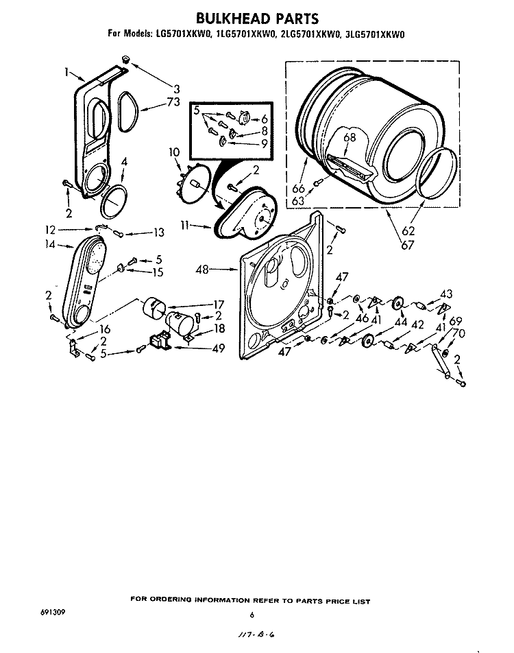BULKHEAD Diagram and Parts List for 1LG5701XKW0  Whirlpool Dryer