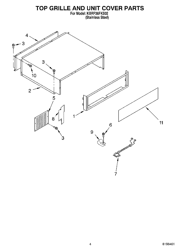 TOP GRILLE AND UNIT COVER PARTS Diagram and Parts List for KBRP36FKS02  KitchenAid Refrigerator