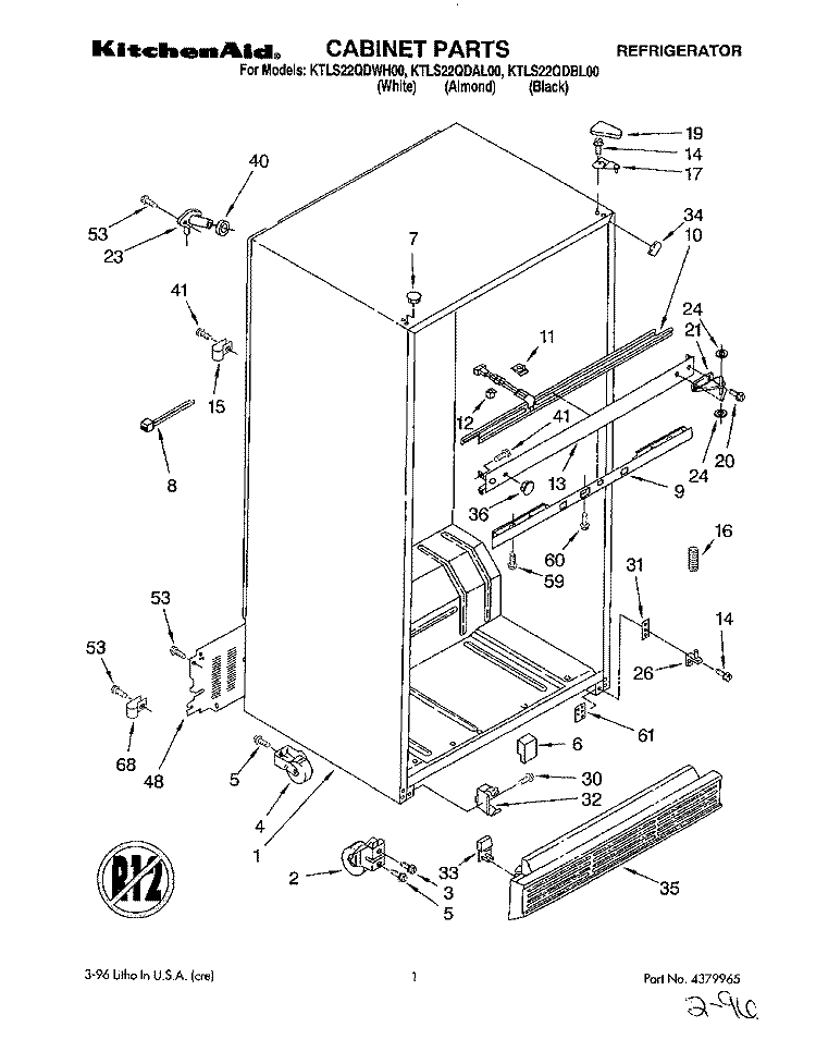 CABINET Diagram and Parts List for KTLS22QDAL00  KitchenAid Refrigerator
