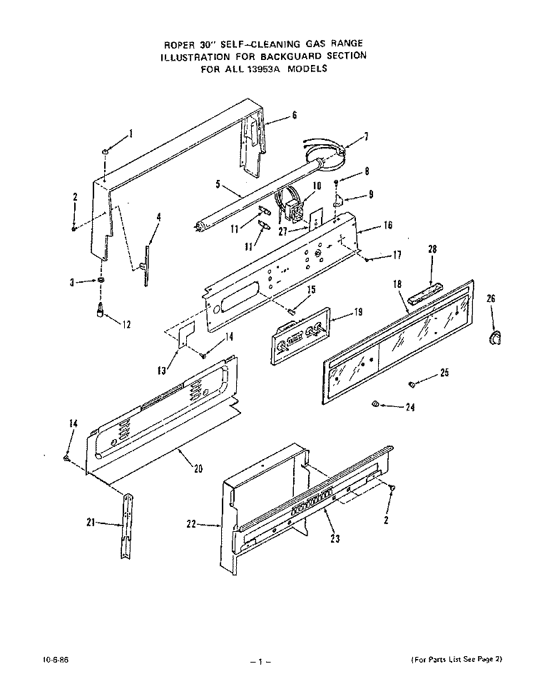 MAIN TOP Diagram and Parts List for 1395W3A  Roper Range