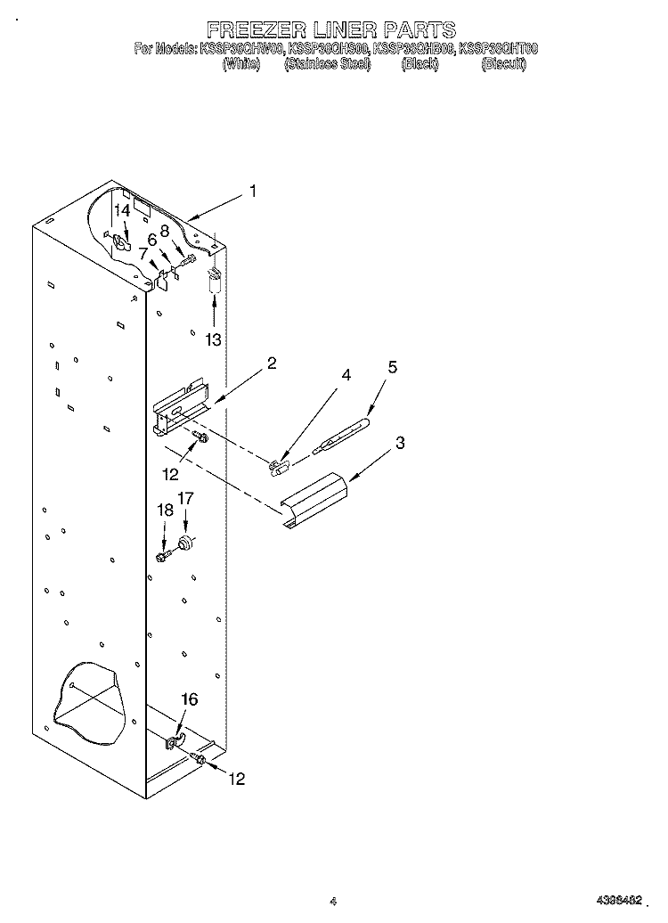 FREEZER LINER Diagram and Parts List for KSSP36QHT00  KitchenAid Refrigerator