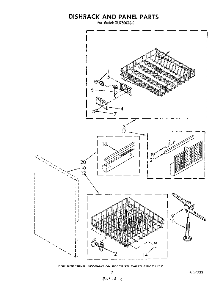 DISHRACK AND PANEL Diagram and Parts List for DU7800XS0  Whirlpool Dishwasher