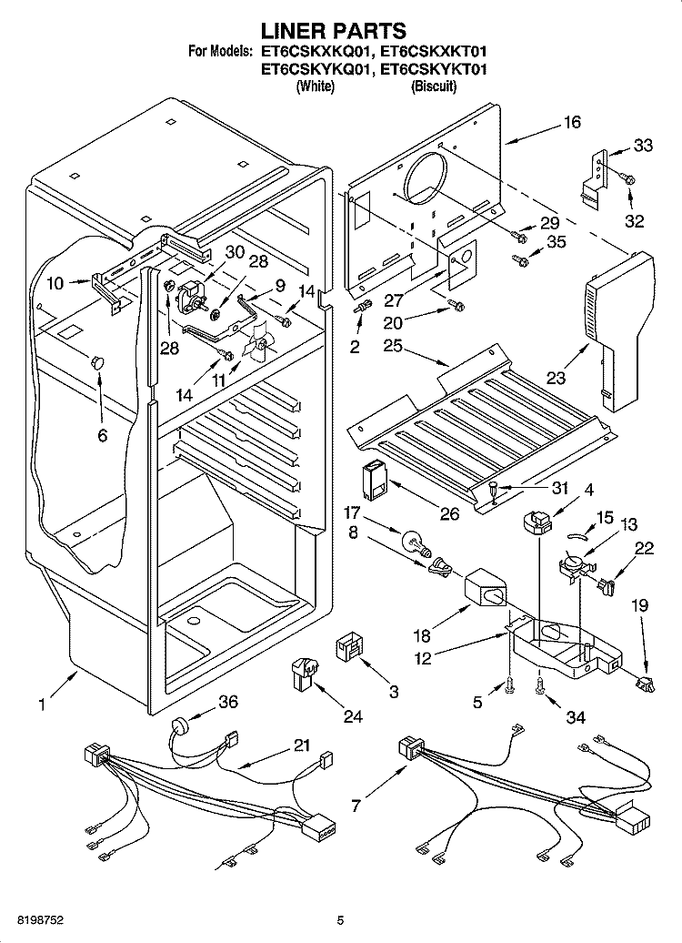 LINER PARTS Diagram and Parts List for ET6CSKXKT01  Whirlpool Refrigerator