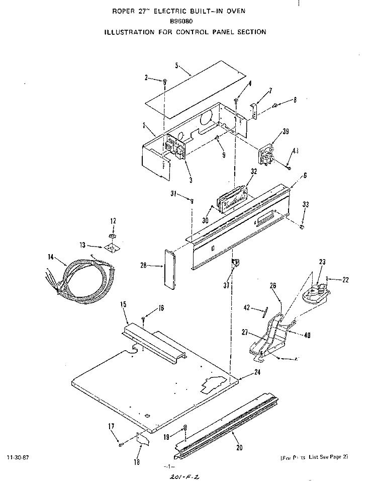 CONTROL PANEL , LIT/OPTIONAL Diagram and Parts List for B9608W0  Roper Wall Oven