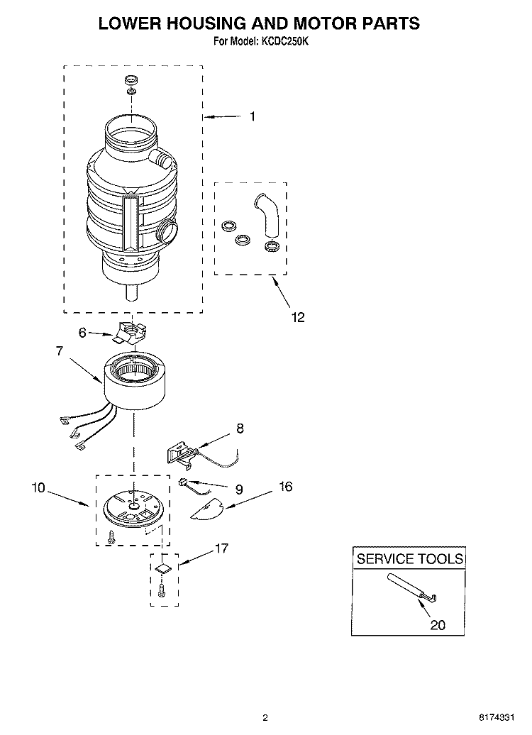 SECTION Diagram and Parts List for KCDC250K  KitchenAid Food Waste Disposer