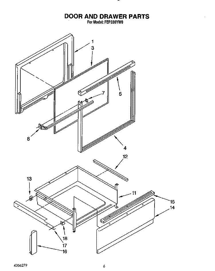 DOOR AND DRAWER, LIT/OPTIONAL Diagram and Parts List for FEP330YW0  Roper Range
