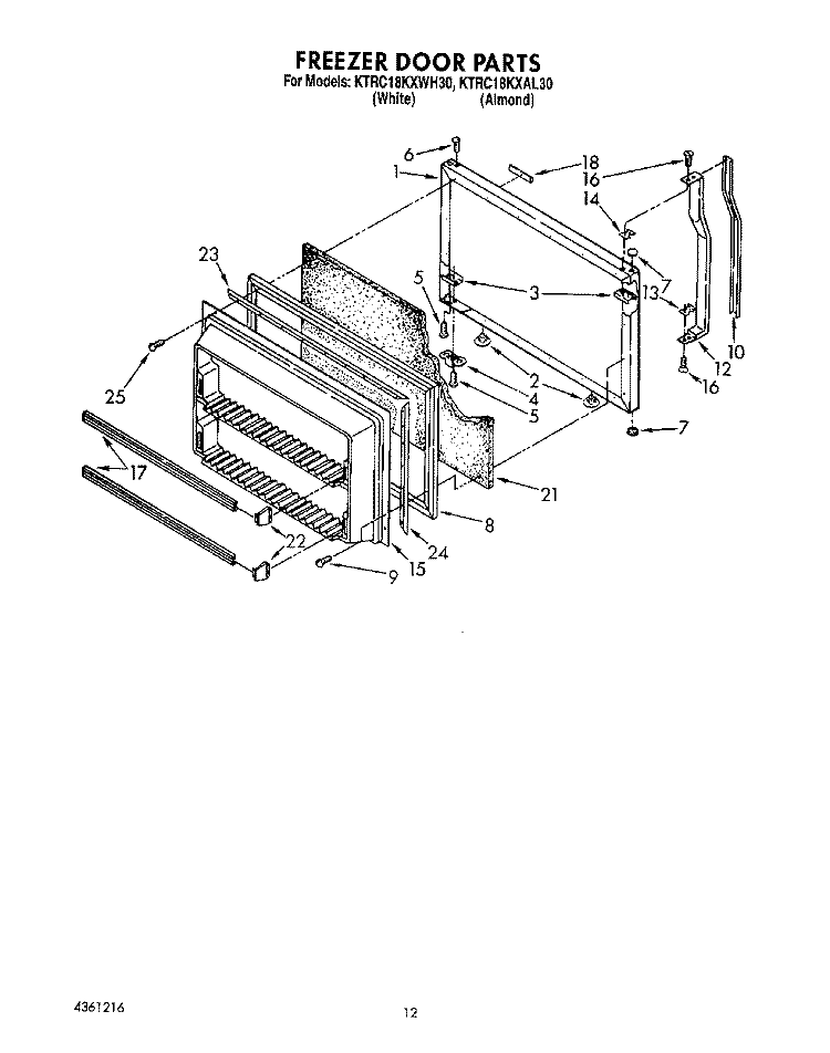 FREEZER DOOR Diagram and Parts List for KTRC18KXWH30  KitchenAid Refrigerator