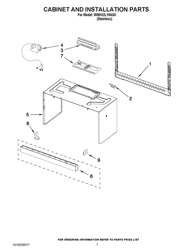 CABINET AND INSTALLATION PARTS Diagram and Parts List for WMH32L19AS0  Whirlpool Microwave
