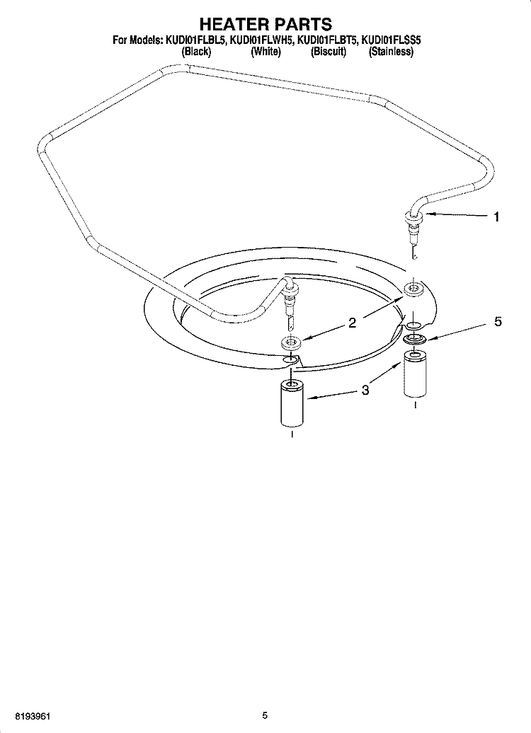 HEATER PARTS Diagram and Parts List for KUDI01FLSS5  KitchenAid Dishwasher