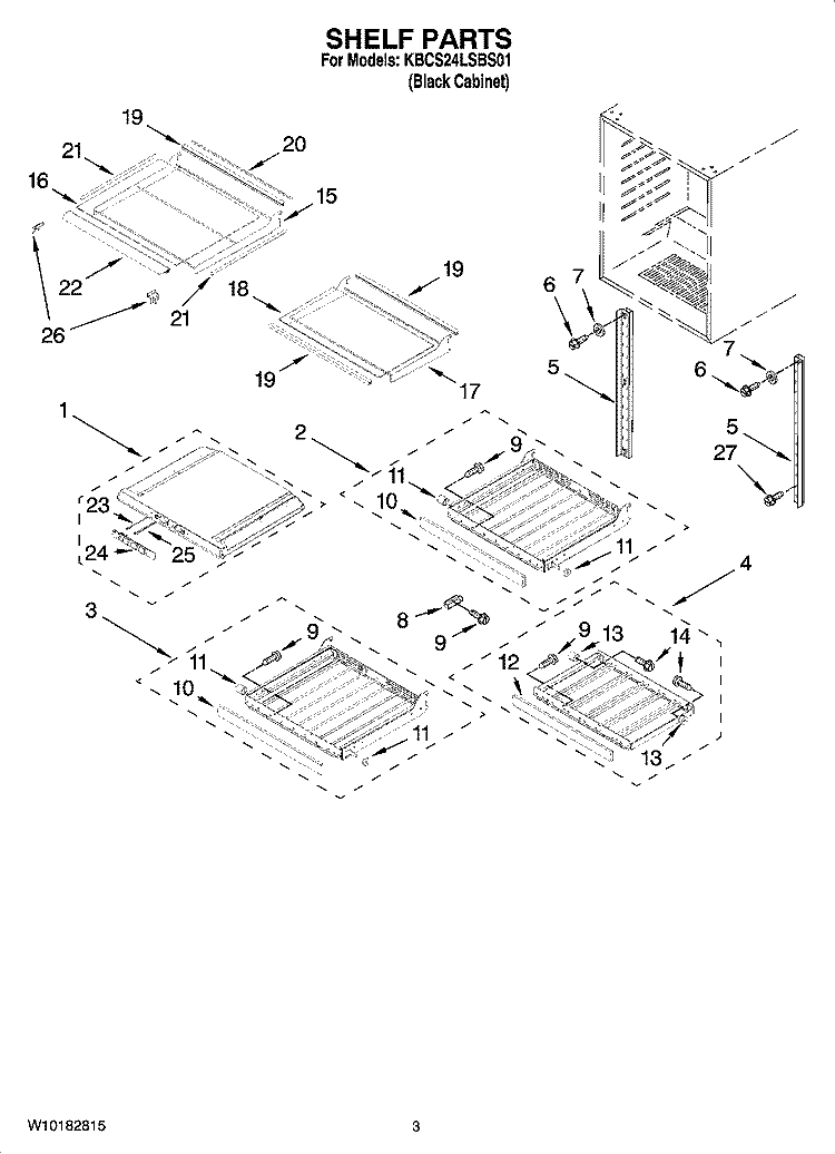SHELF PARTS Diagram and Parts List for KBCS24LSBS01  KitchenAid Wine and Beverage Cooler