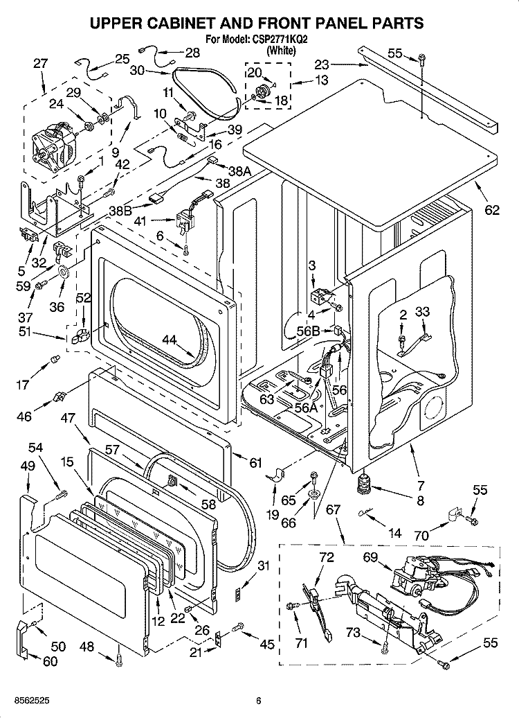 UPPER CABINET AND FRONT PANEL PARTS Diagram and Parts List for CSP2771KQ2  Whirlpool Dryer