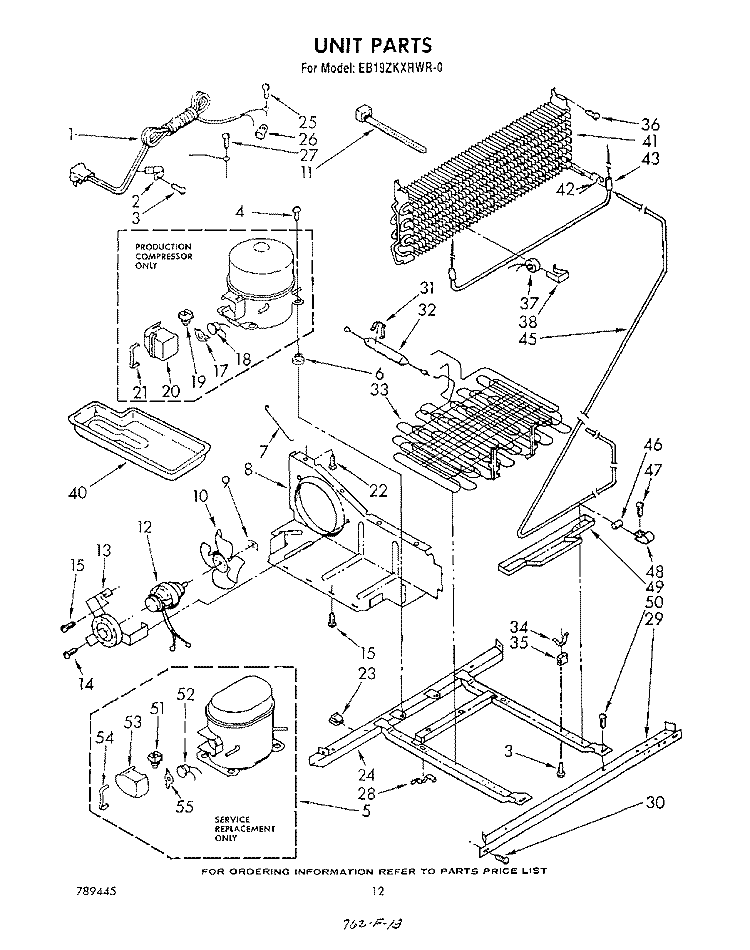 UNIT Diagram and Parts List for EB19ZKXRWR0  Whirlpool Refrigerator