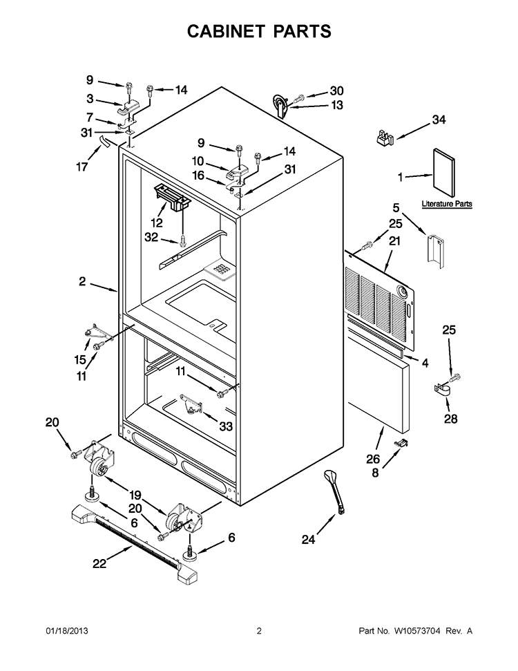 CABINET PARTS Diagram and Parts List for GX5FHTXVQ07  Whirlpool Refrigerator