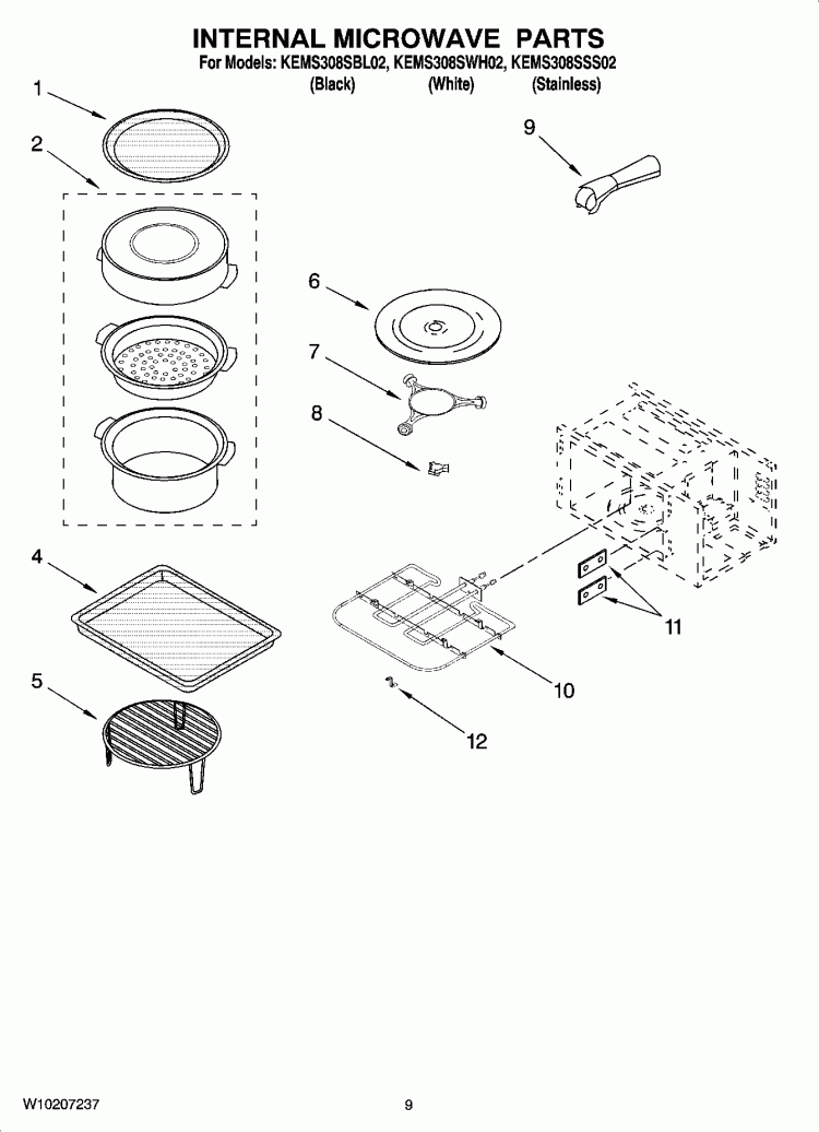 INTERNAL MICROWAVE PARTS Diagram and Parts List for KEMS308SSS02  KitchenAid Microwave Oven Combo