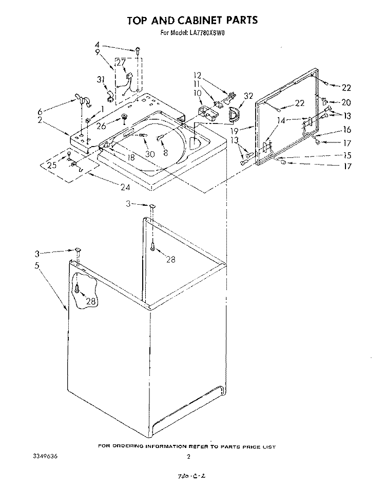 TOP AND CABINET , LITERATURE AND OPTIONAL Diagram and Parts List for LA7780XSW0  Whirlpool Washer