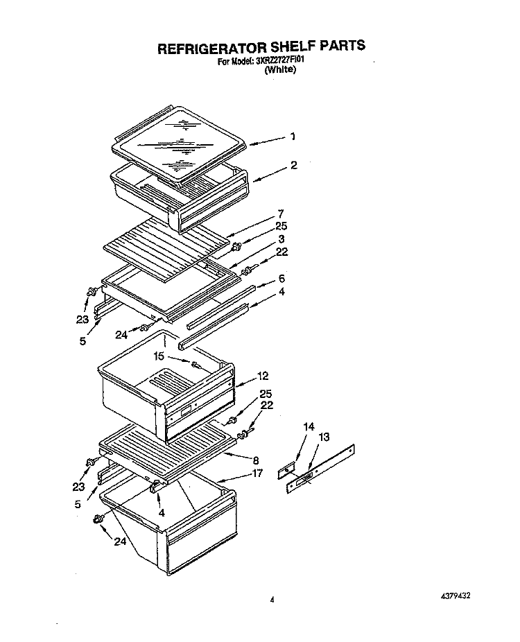 REFRIGERATOR SHELF Diagram and Parts List for 3XRZ2727FI01  Whirlpool Refrigerator