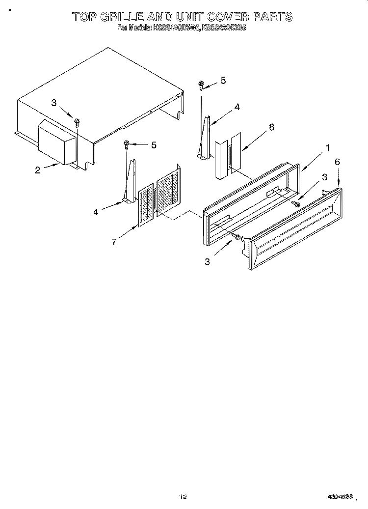 TOP GRILLE AND UNIT COVER Diagram and Parts List for KSSS42QDX05  KitchenAid Refrigerator