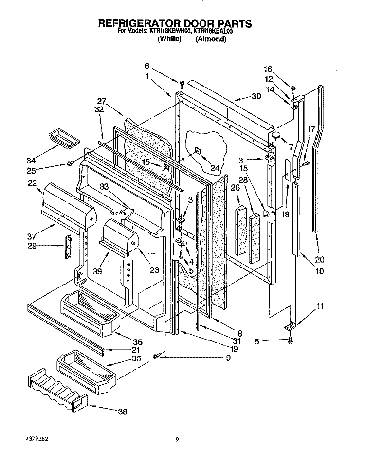 REFRIGERATOR DOOR Diagram and Parts List for KTRI18KBWH00  Whirlpool Refrigerator