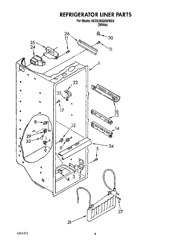REFRIGERATOR LINER Diagram and Parts List for 6ED22RQXWW00  Whirlpool Refrigerator