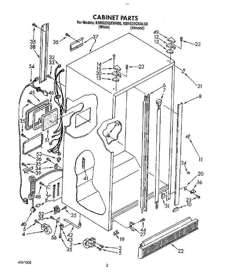 CABINET Diagram and Parts List for KSRS22QXWH00  KitchenAid Refrigerator
