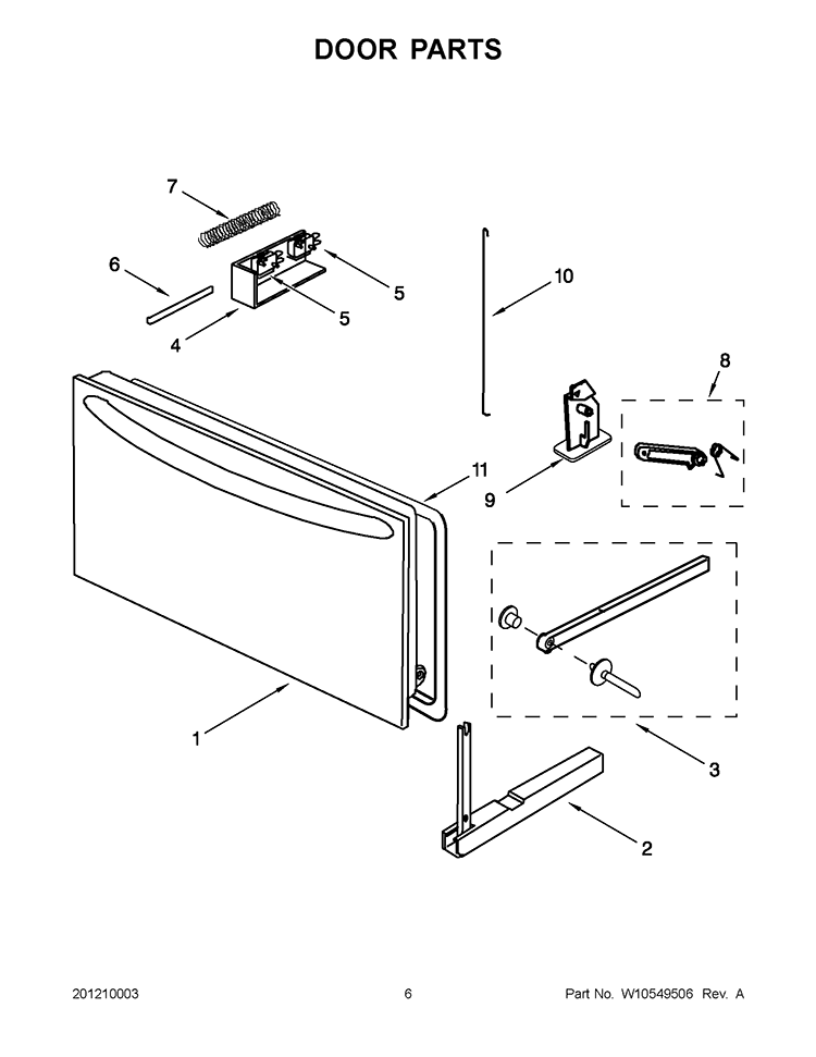 DOOR PARTS Diagram and Parts List for KBMS1454BBL0  KitchenAid Microwave