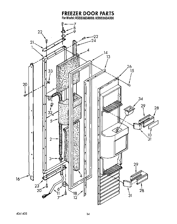 FREEZER DOOR Diagram and Parts List for KSSS36DAW00  KitchenAid Refrigerator