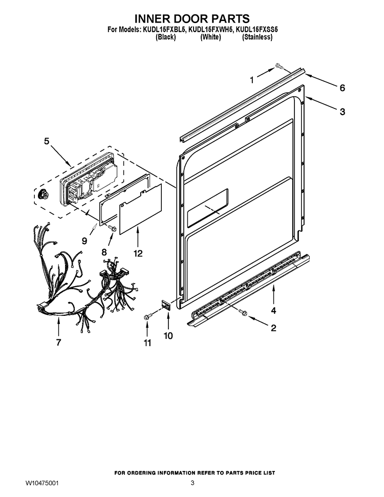 INNER DOOR PARTS Diagram and Parts List for KUDL15FXBL5  KitchenAid Dishwasher