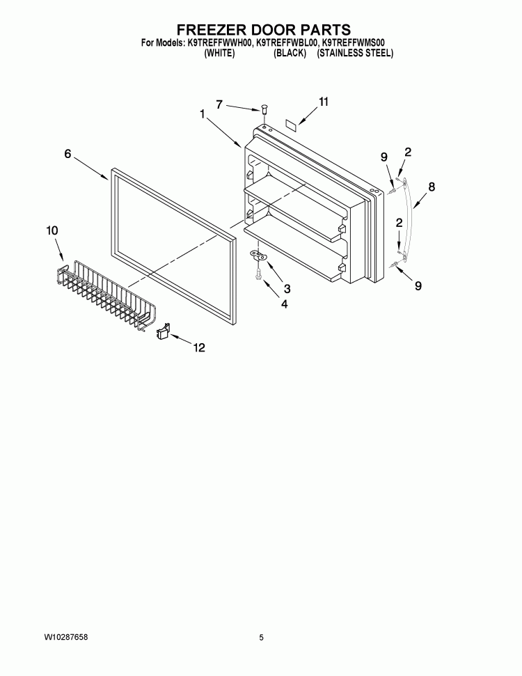 FREEZER DOOR PARTS Diagram and Parts List for K9TREFFWMS00  KitchenAid Refrigerator