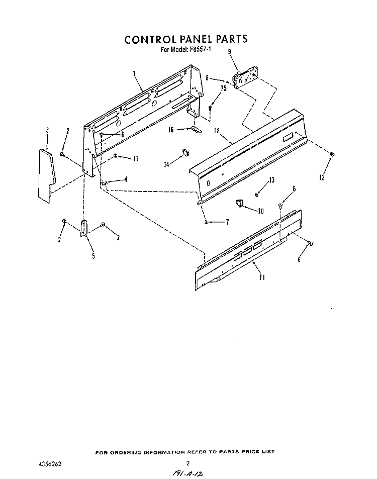 CONTROL PANEL Diagram and Parts List for F8557^1  Whirlpool Range