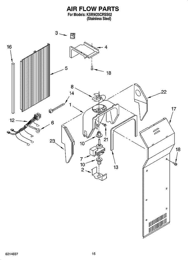 AIR FLOW PARTS Diagram and Parts List for KSRW25CRSS02  KitchenAid Refrigerator