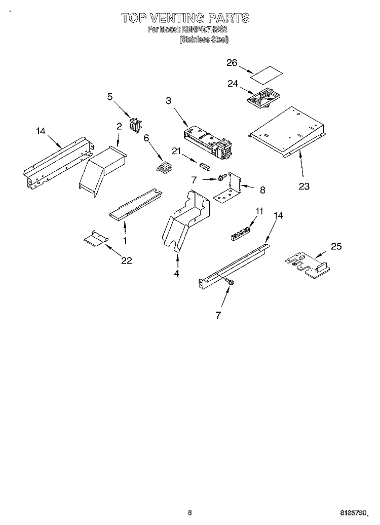 TOP VENTING Diagram and Parts List for KDRP407HSS2  KitchenAid Range