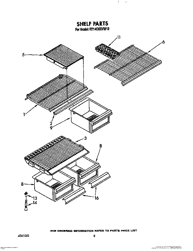 SHELF Diagram and Parts List for RT14CKXVW12  Roper Refrigerator