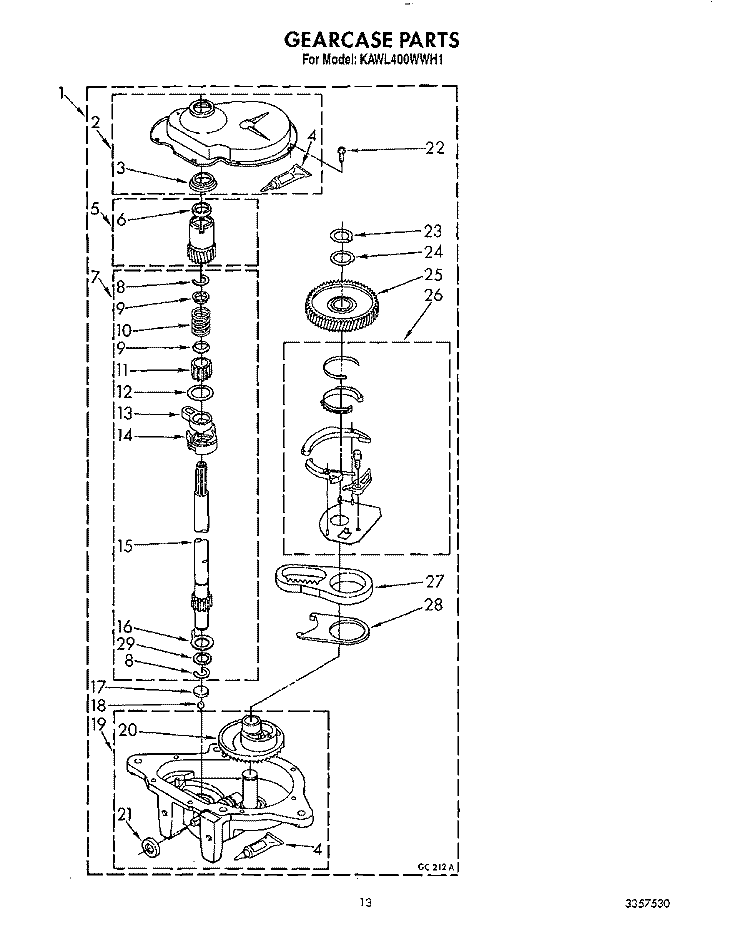 GEARCASE Diagram and Parts List for KAWL400WWH1  KitchenAid Washer