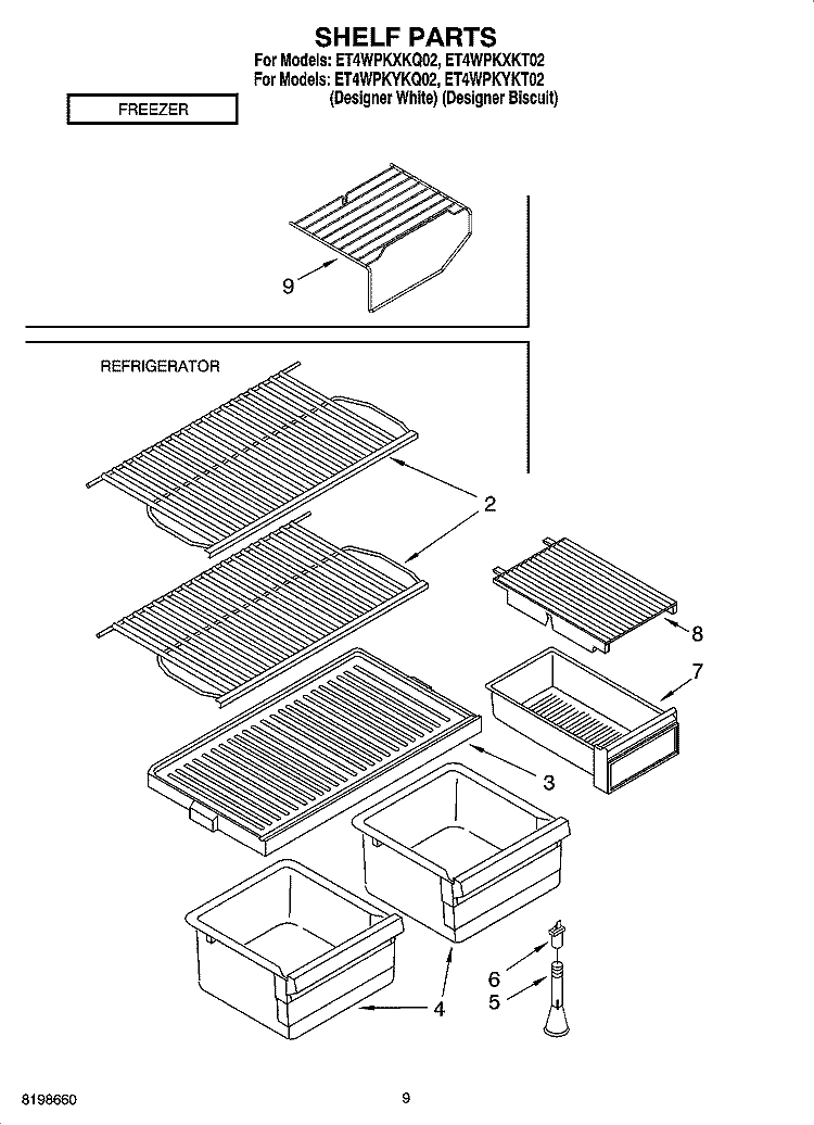 SHELF PARTS, OPTIONAL PARTS Diagram and Parts List for ET4WPKYKT02  Whirlpool Refrigerator