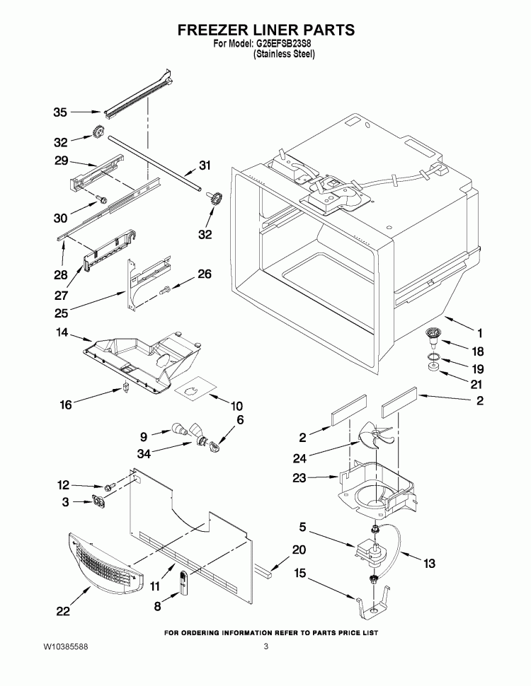 FREEZER LINER PARTS Diagram and Parts List for G25EFSB23S8  Whirlpool Refrigerator