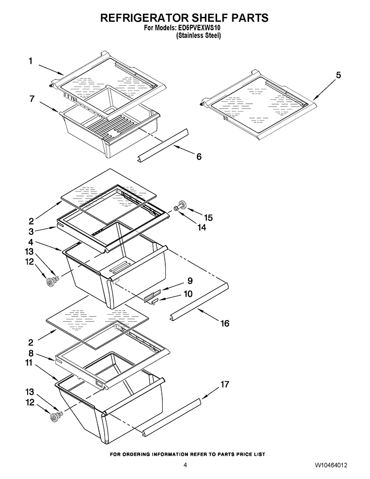 REFRIGERATOR SHELF PARTS Diagram and Parts List for ED5PVEXWS10  Whirlpool Refrigerator
